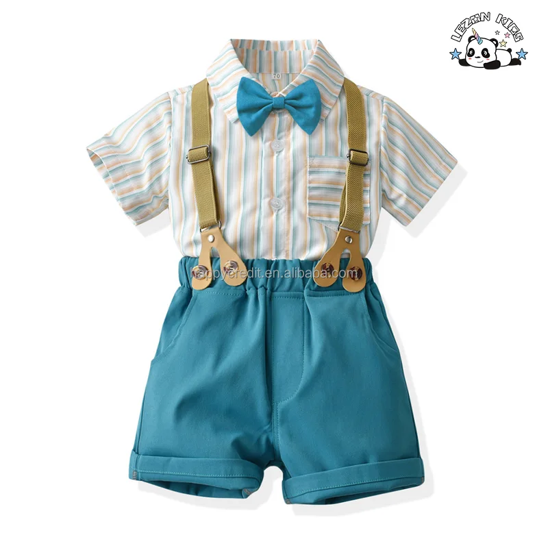 LEZONKIDS - Customizable Children's Plaid Vest Dress Bow Knot Spring short Sleeve Cotton Shirt Boys clothing sets 2-14 years